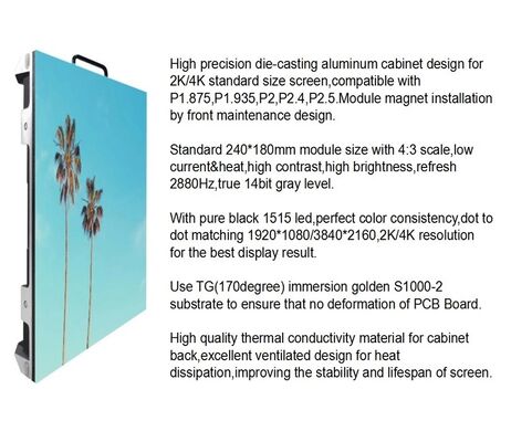 P2.5 Indoor LED Video Wall Panels 1R1G1B 14 - 16 Bit Grey Scale 96*72 Resolution